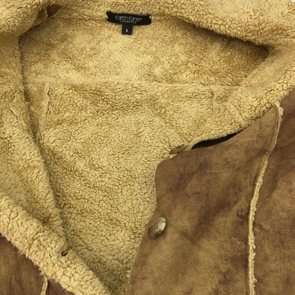 Karen Jane Chestnut Brown Sherpa Lined Button Up Bomber Jacket Womens Size S - Picture 4 of 5